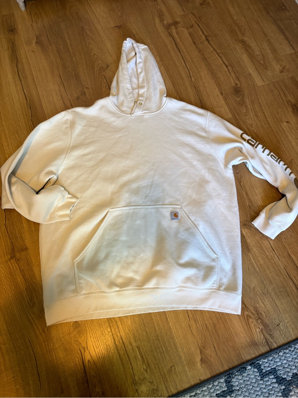 Carhartt Men’s Cream Pullover Hoodie with Sleeve Logo 3 xl